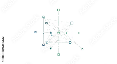 Abstract Digital Network Connecting Geometric Shapes in a Sophisticated System Grid