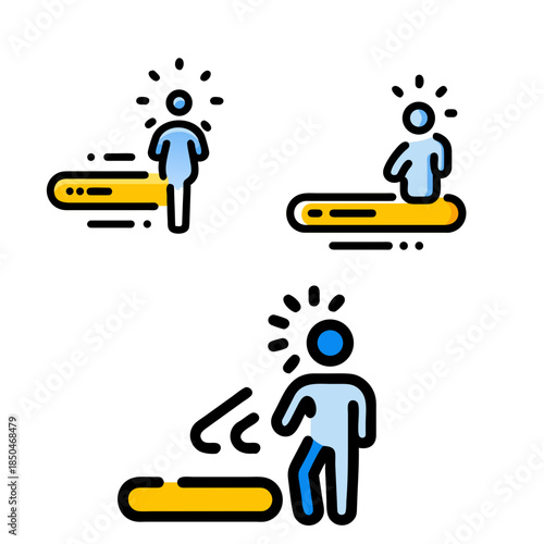 Minimalist vector illustration depicting three simplified human figures interacting with elliptical