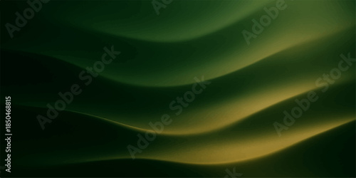 Smooth green abstract waves create a flowing satin fabric texture with soft light and blue silk motion for a modern wallpaper backdrop illustration