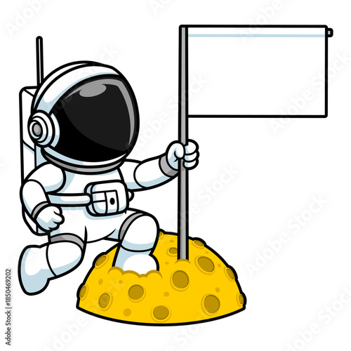 Cartoon Astronaut Planting Blank Flag Illustration