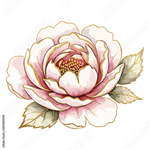 Exquisite Watercolor Artwork Featuring a Delicate Pink Bloom with Golden Petal Edges
