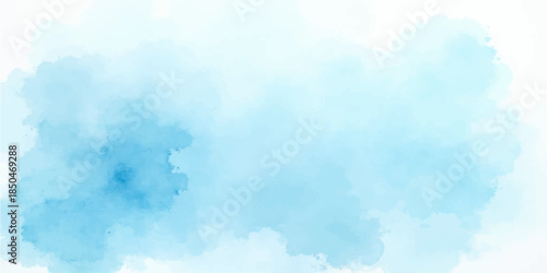 Abstract watercolor painting of a beautiful bright blue sky with fluffy white cumulus clouds in a clear summer nature atmosphere