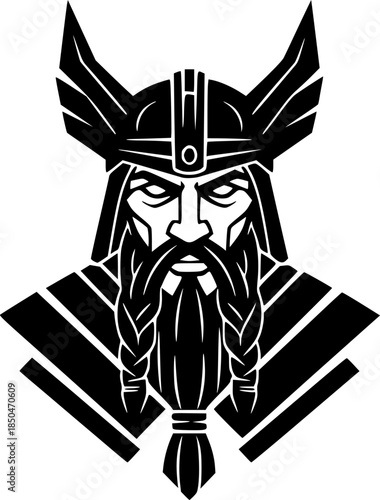 Striking Norse Deity Illustration, Black Ink Drawing, Minimalist Style
