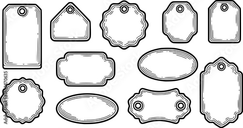 Vintage price tags engraving illustration, various shapes and si
