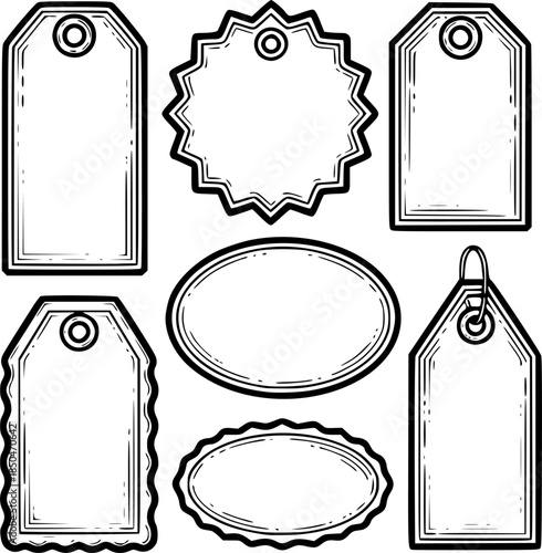 Vintage price tags engraving illustration, various shapes and si
