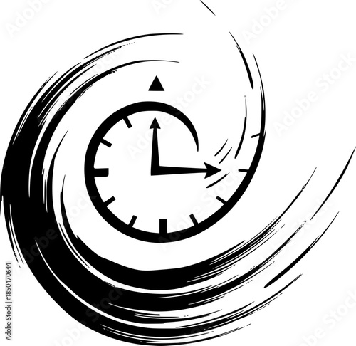 Abstract Time-Lapse Icon in Sumi-e Style, Expressing Speed and T