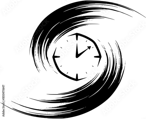 Abstract Time-Lapse Icon in Sumi-e Style, Expressing Speed and T