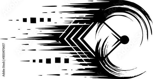 Abstract Time-Lapse Icon in Sumi-e Style, Expressing Speed and T