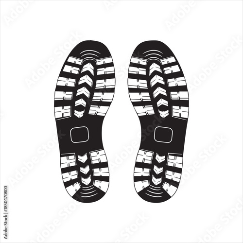 Rugged Boot Sole Footprints Vector Illustration Black and White