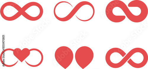 Collection of Red Infinity Symbols and Heart-Infinity Hybrid