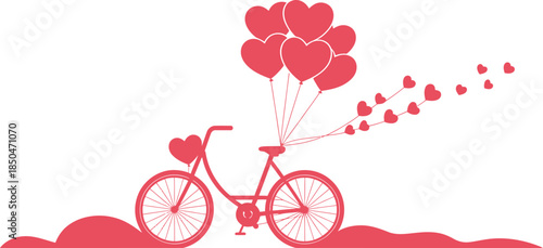 Pink Bicycle with Heart Balloons Floating Away