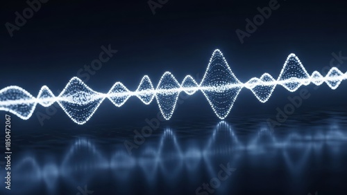 Abstract digital sound wave visualizer. Glowing audio spectrum with futuristic data flow. Technology, music, and communication concept.