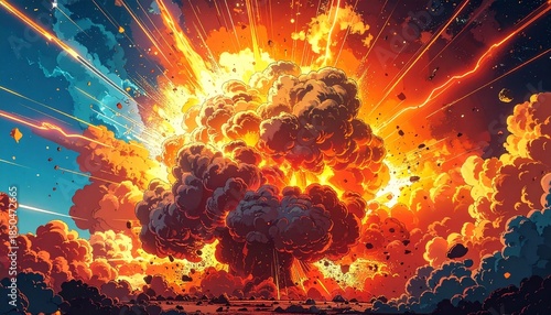 爆発するコミック風のイラスト　AI生成素材