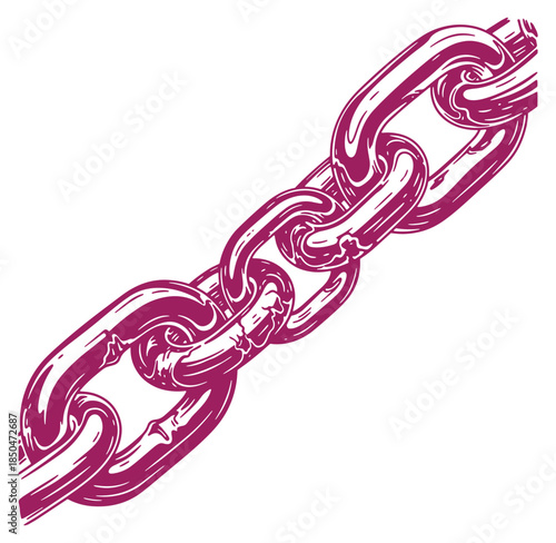 Artistic illustration of a purple metal chain link isolated on a white background