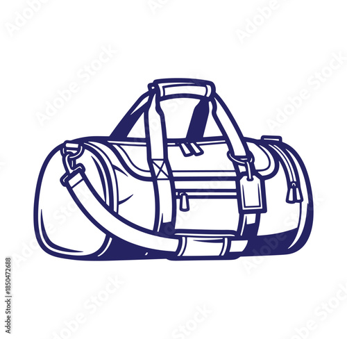 Blue outline illustration of a stylish duffel bag ideal for travel or gym use