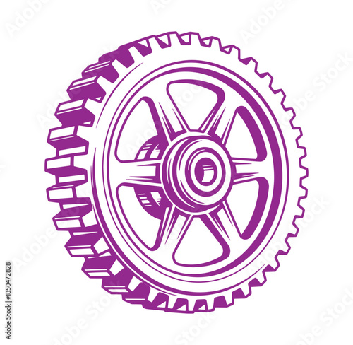 Detailed purple gear vector illustration for industrial design and technological concepts