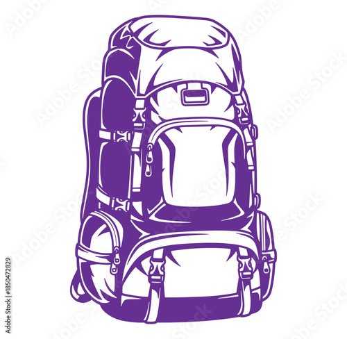 Detailed purple silhouette of a hiking backpack perfect for adventure and outdoor activities