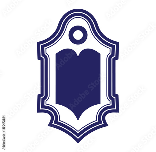 Elegant blue and white decorative frame emblem design on a clean white background