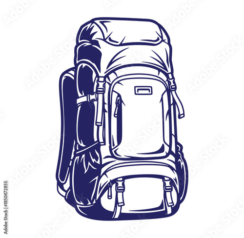 Detailed vector illustration of a classic hiking backpack perfect for outdoor adventures and travel
