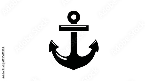 Black anchor icon vector illustration. Marine and nautical symbol for stability, hope, and safety. Simple graphic design element.