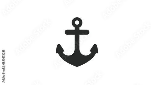Black anchor icon vector illustration. Nautical ship boat symbol on white background. Marine security and stability graphic design element.