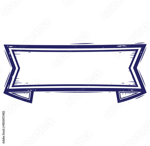 Hand drawn dark blue banner with a distressed style isolated on a white background