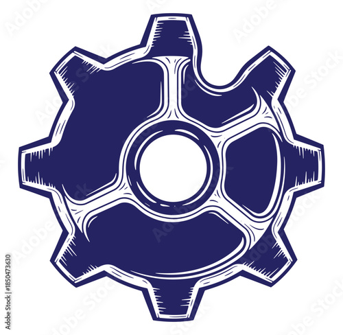Intricate blue and white gear illustration depicting engineering and mechanical concepts