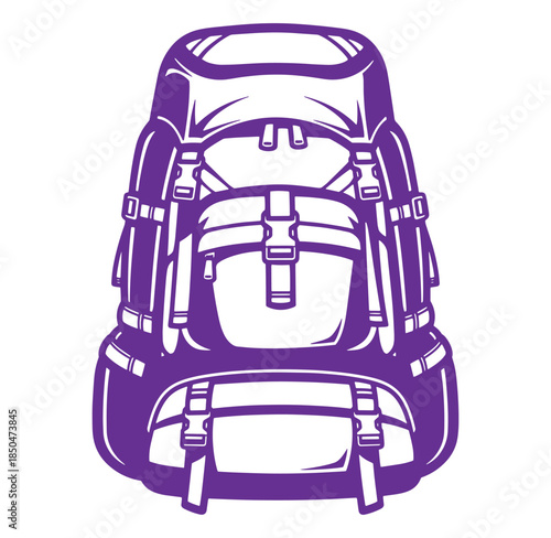 Isolated purple backpack illustration for travel adventures hiking exploration and outdoors