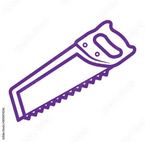 Purple outline illustration of a hand saw perfect for construction and carpentry projects
