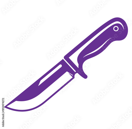 Purple silhouette illustration of a hunting knife on a white background ready for use