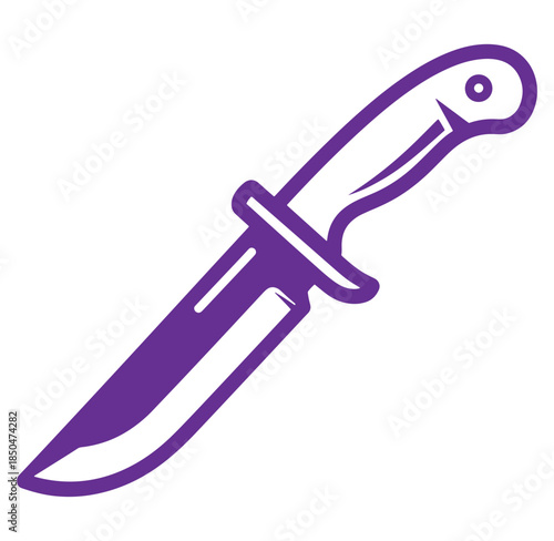 Purple vector illustration of a classic hunting knife on a clean white background