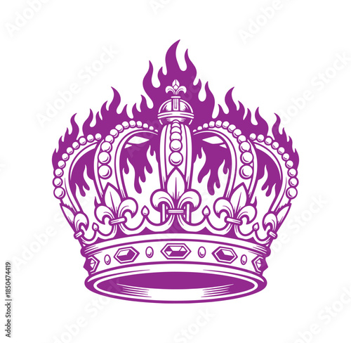 Royal crown design in purple with flames decorative element for luxury branding