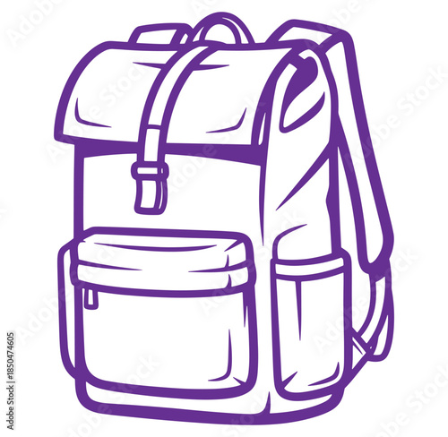 Simple purple backpack illustration featuring detailed outlines suitable for educational or promotional content