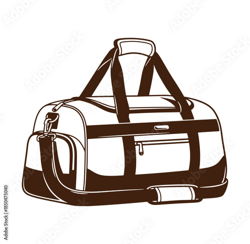 Vector illustration of a sporty brown and white duffel bag for travel or gym use