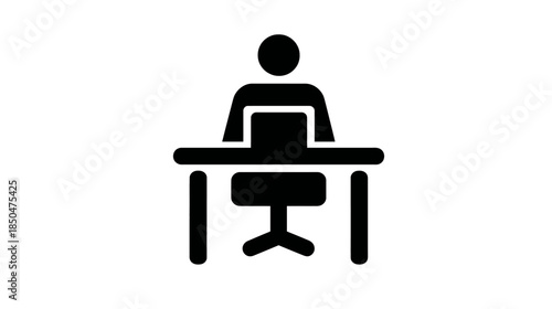 Person Sitting at Desk Icon - Professional Work, Office Employee, Study, or Remote Job Symbol Vector Graphic