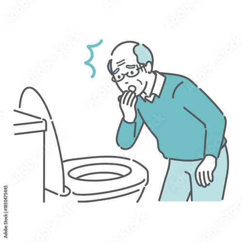 トイレで便を見て驚愕する高齢男性のイラスト（血便・下血・異常発見）
