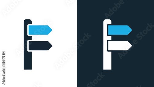Directional signs - Line and glyph solid icon set - Solid icons vector collection - Blue icon set - Icon vector - Flat Design Icon - Vector icon symbol