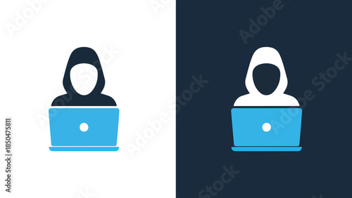 Icon set: person using laptop - Line and glyph solid icon set - Solid icons vector collection - Blue icon set - Icon vector - Flat Design Icon - Vector icon symbol