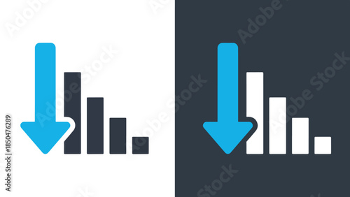 Decreasing trend icons - Line and glyph solid icon set - Solid icons vector collection - Blue icon set - Icon vector - Flat Design Icon - Vector icon symbol