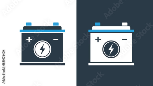 Car battery icons - Line and glyph solid icon set - Solid icons vector collection - Blue icon set - Icon vector - Flat Design Icon - Vector icon symbol