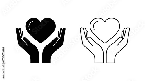Hands Holding Heart Icon Black and White Versions on White Background vector (74