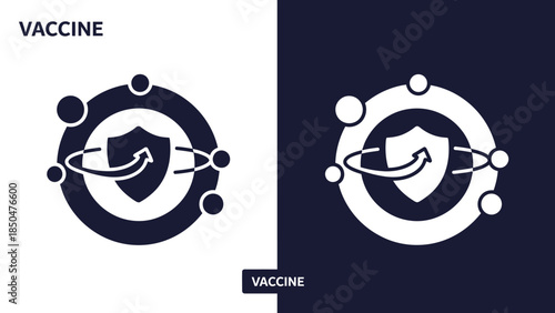Shield Icon with Circular Arrows and Dots for Vaccine Concept vector