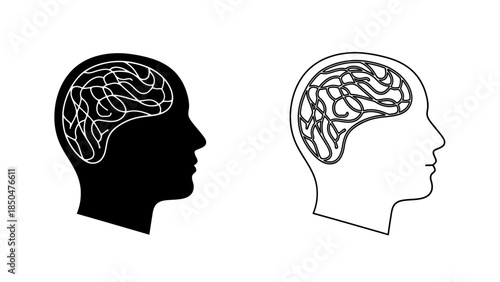 Silhouette and Outline of Human Head Profile with Brain Illustration vector
