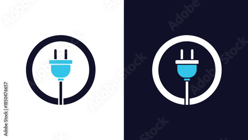 Electrical plug icons - Line and glyph solid icon set - Solid icons vector collection - Blue icon set - Icon vector - Flat Design Icon - Vector icon symbol