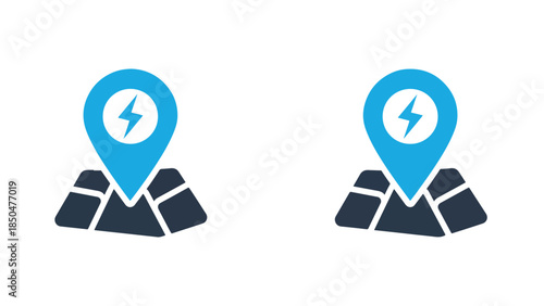 Electricity location icons - Line and glyph solid icon set - Solid icons vector collection - Blue icon set - Icon vector - Flat Design Icon - Vector icon symbol