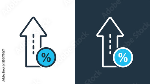 Percentage increase icons - Line and glyph solid icon set - Solid icons vector collection - Blue icon set - Icon vector - Flat Design Icon - Vector icon symbol