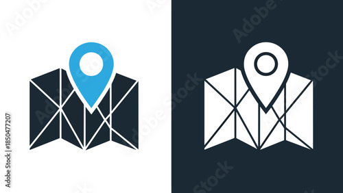 Map and location icons - Line and glyph solid icon set - Solid icons vector collection - Blue icon set - Icon vector - Flat Design Icon - Vector icon symbol