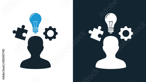 Creative thinking and problem solving - Line and glyph solid icon set - Solid icons vector collection - Blue icon set - Icon vector - Flat Design Icon - Vector icon symbol