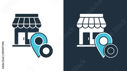 Store locator icons - Line and glyph solid icon set - Solid icons vector collection - Blue icon set - Icon vector - Flat Design Icon - Vector icon symbol