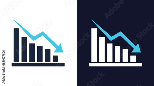 Economic decline icons - Line and glyph solid icon set - Solid icons vector collection - Blue icon set - Icon vector - Flat Design Icon - Vector icon symbol